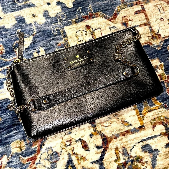 KATE SPADE NY LARGE HANDBAG WRISTLET PURSE BLACK LEATHER Gorgeous/Elegant - Picture 1 of 13